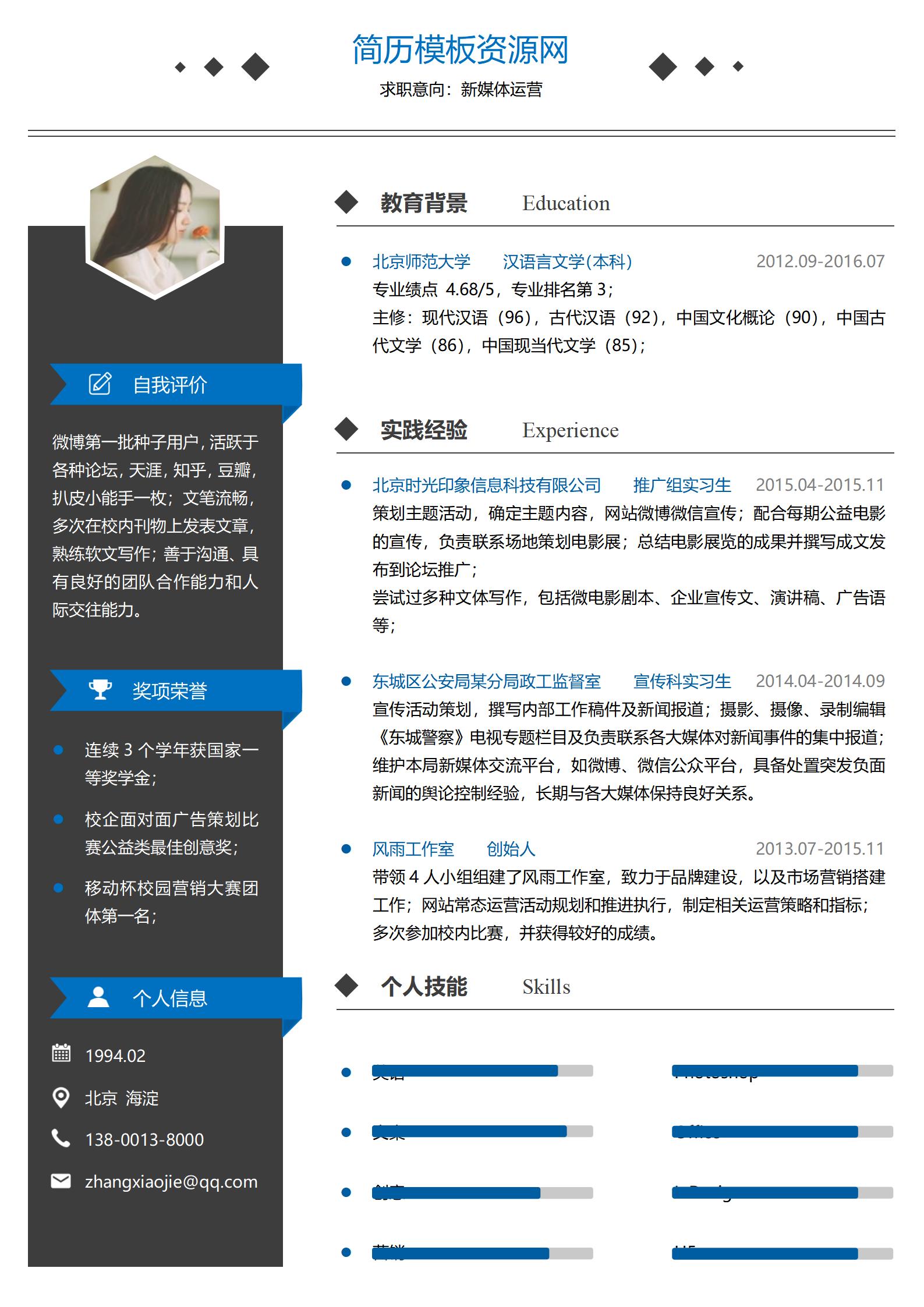 免费新媒体求职简历下载