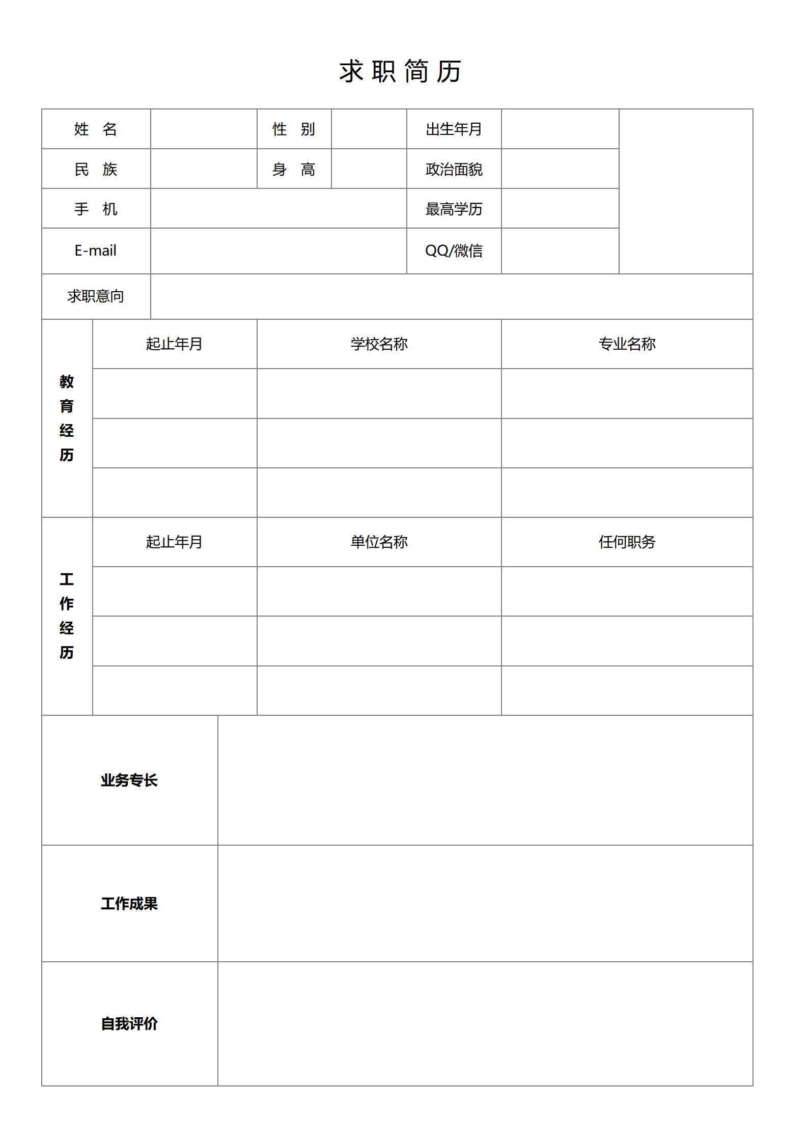 打破界限的空白简历表格