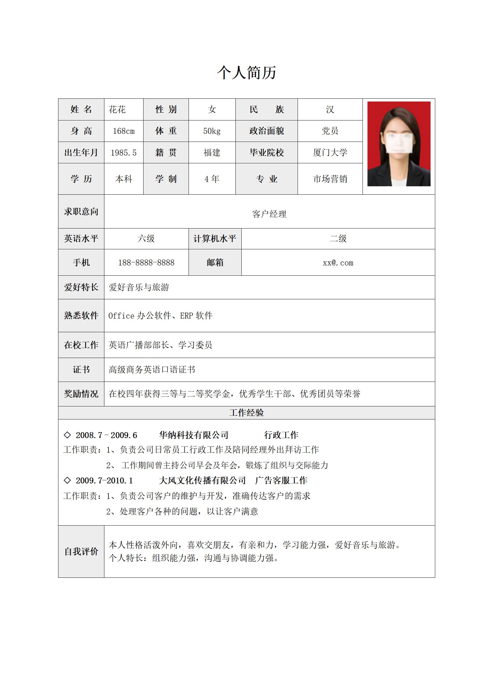 企业招聘简历表格模板